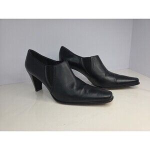 Stuart Weitzman Black Leather Low cut Ankle Booties Block Heel 7.5 B office work